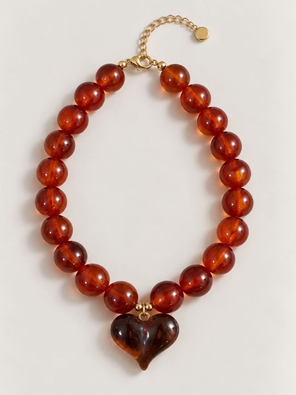New! Amber Lucite Beaded Heart Pendant Necklace NWOT 4007